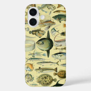 ヴィンテージフィッシュ科学魚釣りアート iPhone 16ケース