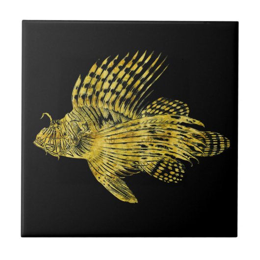 ヴィンテージフィッシュ金ゴールドライオン魚レトロハワイ タイル (正面)