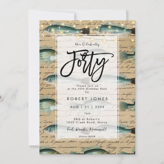 ヴィンテージフィッシュ40歳の誕生日パーティの招待状 招待状 (正面)