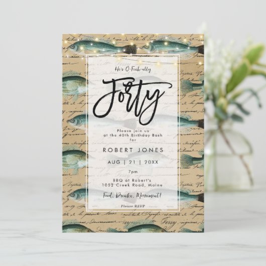 ヴィンテージフィッシュ40歳の誕生日パーティの招待状 招待状 (スタンド正面)