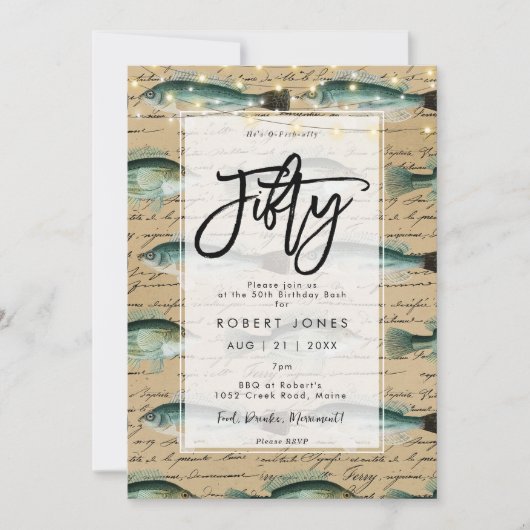 ヴィンテージフィッシュ50歳の誕生日パーティーの招待状 招待状 (正面)