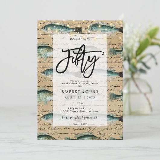 ヴィンテージフィッシュ50歳の誕生日パーティーの招待状 招待状 (スタンド正面)