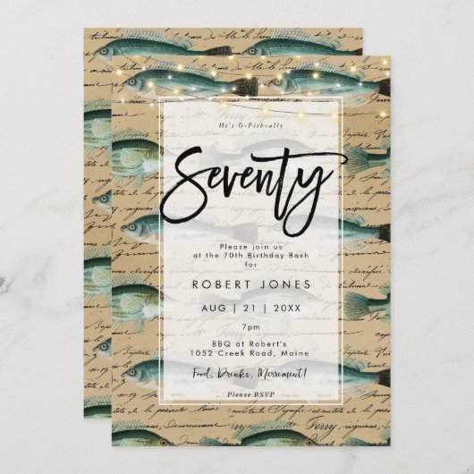 ヴィンテージフィッシュ70th誕生日パーティーの招待 招待状 (正面/裏面)