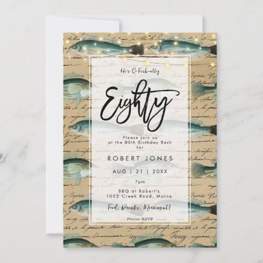 ヴィンテージフィッシュ80th誕生日パーティーの招待 招待状 (正面)