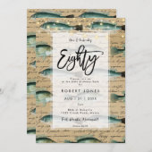 ヴィンテージフィッシュ80th誕生日パーティーの招待 招待状 (正面/裏面)