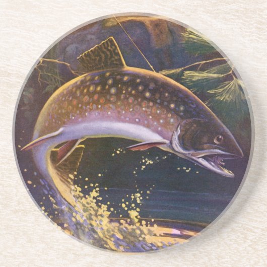 ヴィンテージフィッシュ、ブルックマスのスポーツ魚釣り コースター (正面)