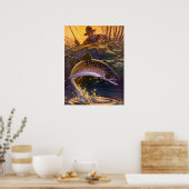 ヴィンテージフィッシュ、ブルックマスのスポーツ魚釣り ポスター (キッチン)
