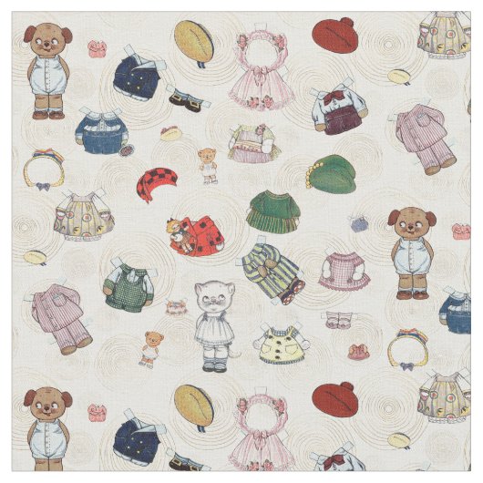 ヴィンテージフィドと子猫ドリーディンレ紙人形 ファブリック (クローズアップ)