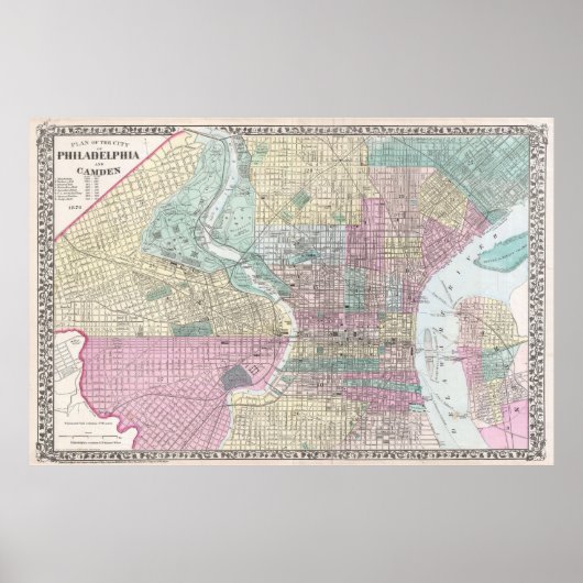 ヴィンテージフィラデルフィアの地図（1876年） ポスター (正面)