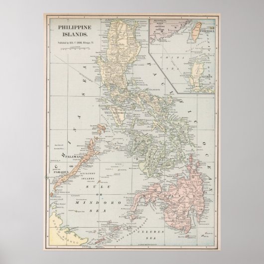 ヴィンテージフィリピン諸島地図（1901年） ポスター (正面)