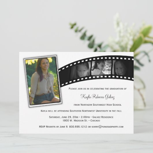 ヴィンテージフィルムストリップ卒業パーティフォト招待状 招待状 (スタンド正面)