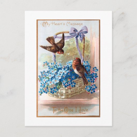 ヴィンテージフィンチとブルーバレンタインデー忘れンマイノー ポストカード (正面)