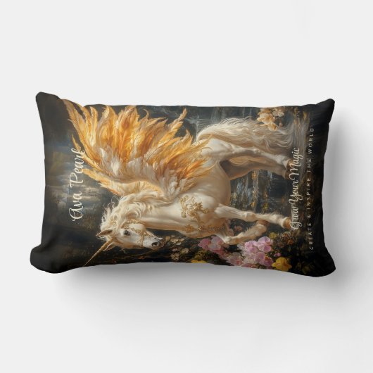 ヴィンテージフェアユータルゴールデンユニコーンファンタジーペガサス ランバークッション (正面)