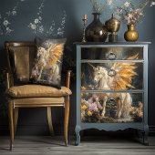 ヴィンテージフェアユータルゴールデンユニコーンファンタジーペガサス ランバークッション