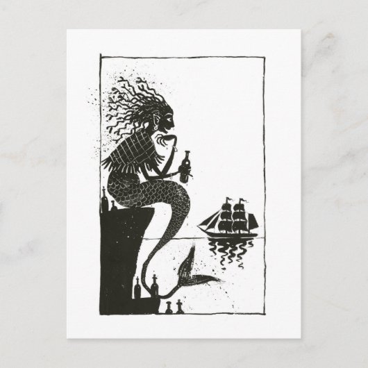 ヴィンテージフェアリーテールマーメイドイラストレーション ポストカード (正面)