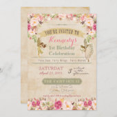 ヴィンテージフェアリーファースト誕生日招待状 招待状 (正面/裏面)