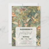 ヴィンテージフェアリーファースト・ガールの1歳の誕生日 招待状 (正面)