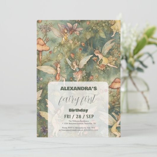 ヴィンテージフェアリーファースト・ガールの1歳の誕生日 招待状 (スタンド正面)