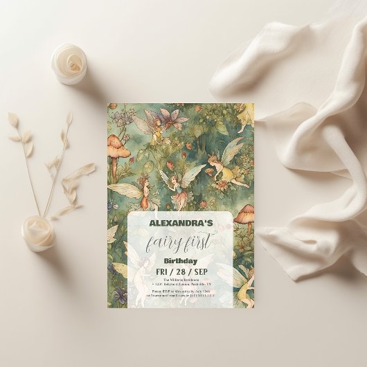 ヴィンテージフェアリーファースト・ガールの1歳の誕生日 招待状