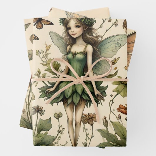 ヴィンテージフェアリーフローラバタフライデザイン ラッピングペーパーシート (インサイチュ)