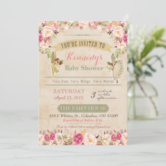 ヴィンテージフェアリーベビーシャワー招待状 招待状 (スタンド正面)
