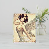 ヴィンテージフェアリーメリークリスマスグリーティングレトロ写真 箔シーズンポストカード (立ち正面)