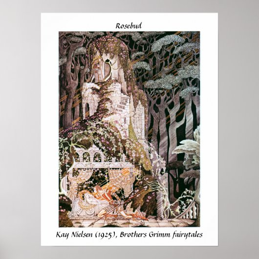 ヴィンテージフェアリーローズブドイラストレーションカイニールセン ポスター (正面)