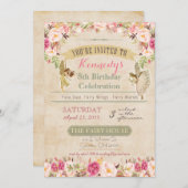 ヴィンテージフェアリー誕生日招待状 招待状 (正面/裏面)