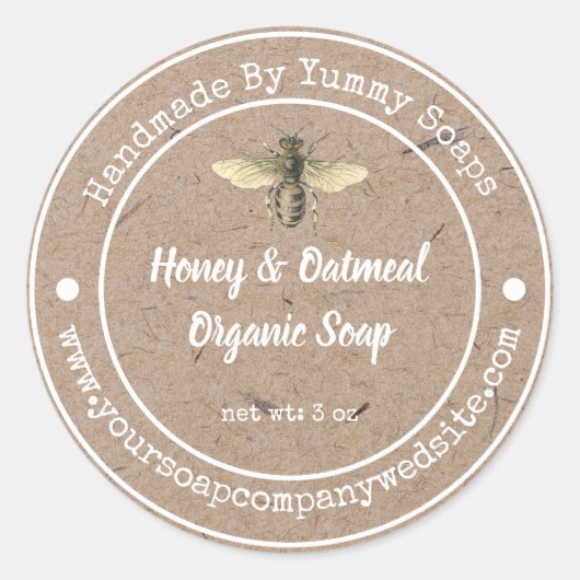 ヴィンテージフェイククラフト紙 |手作り石鹸ラベル ラウンドシール (正面)