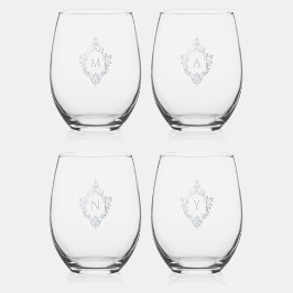 ヴィンテージフェイクシルバークリストグレーモノグラムイニシャル ステムなしワイングラス