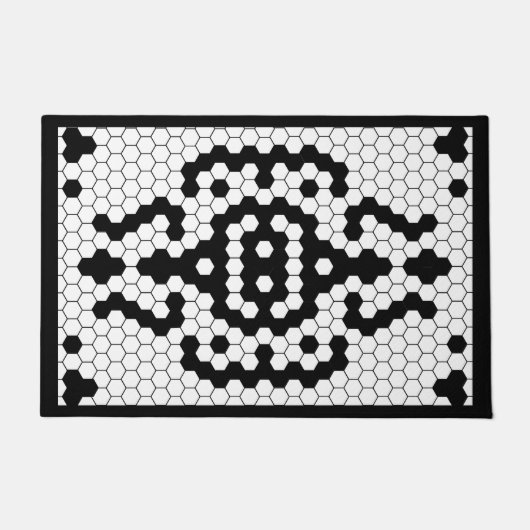ヴィンテージフェイクタイル白黒縁ど厚 ドアマット (正面)