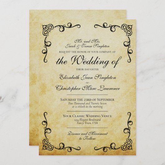 ヴィンテージフェイクパーチエレガントョフォーマルン結婚ズ 招待状 (正面/裏面)