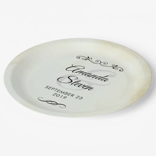 ヴィンテージフェイクパーチメントシンプル&エレガントウェディング ペーパープレート (アングル)