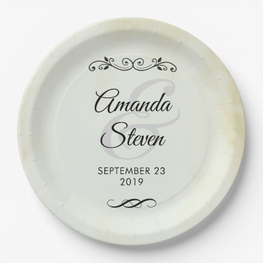 ヴィンテージフェイクパーチメントシンプル&エレガントウェディング ペーパープレート (正面)