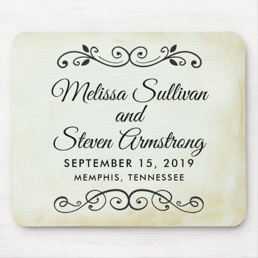 ヴィンテージフェイクパーチメントシンプル&エレガントウェディング マウスパッド (正面)