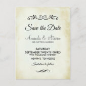 ヴィンテージフェイクパーチメント結婚式の日付の保存 ポストカード (正面)