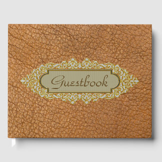 ヴィンテージフェイクブラウンレザーとゴールデン名前をカスタムする ゲストブック