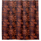 ヴィンテージフェイクベルベットボタニカルラッセットブルゴーニュ シャワーカーテン (正面)