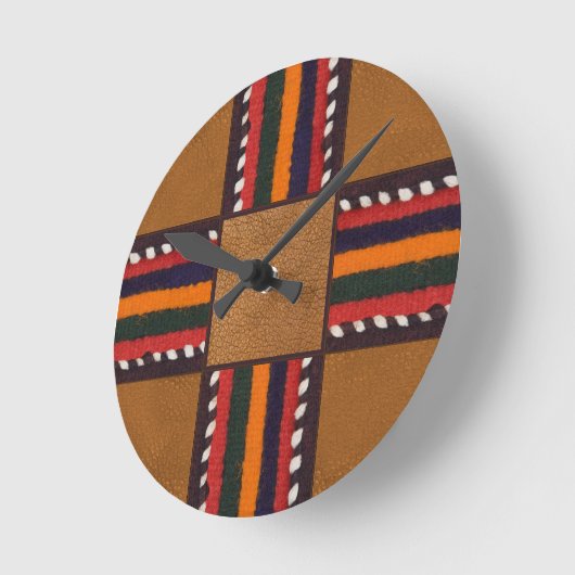 ヴィンテージフェイクレザーエスニックストライプクロスウェスタン ラウンド壁時計 (傾斜)