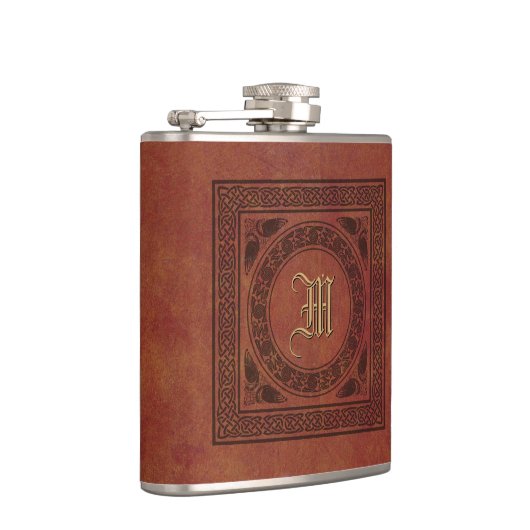 ヴィンテージフェイクレザーケルト結び目模様テンプレート フラスク (右)