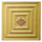ヴィンテージフェイクレリーフ、 浮き彫りアールヌーボーイエローフローラ タイル (正面)