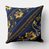 ヴィンテージフェイク刺しゅう青金ゴールド花 クッション (裏面)