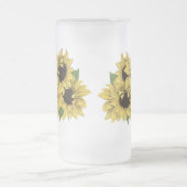 ヴィンテージフェイク水彩ひまわり花束ガラス フロストグラスビールジョッキ (中央)