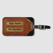 ヴィンテージフェイク熟成レザーIDブラウン ラゲッジタグ (正面横)