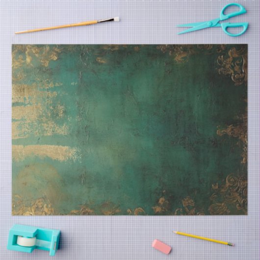 ヴィンテージフェイク金ゴールドバロックオーナメントエメラルドグリーン 薄葉紙 (クラフト)