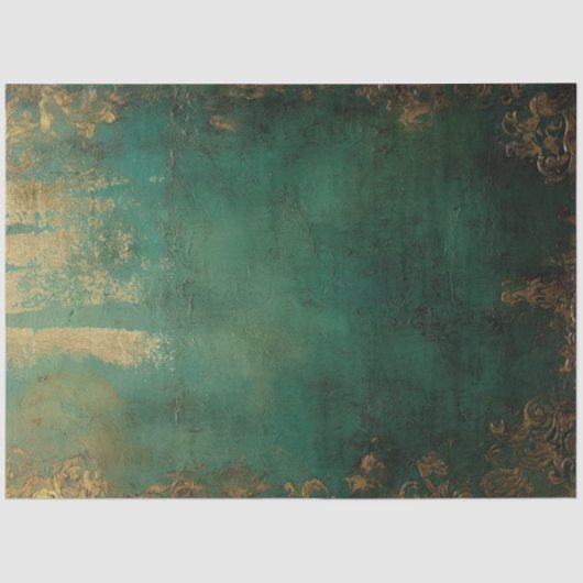 ヴィンテージフェイク金ゴールドバロックオーナメントエメラルドグリーン 薄葉紙 (正面)