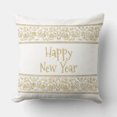 ヴィンテージフェイク金ゴールドフローラリボン新年 クッション (正面)