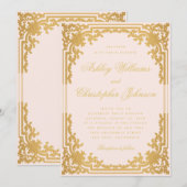 ヴィンテージフェイク金ゴールド華美スクリプトピ結婚ンク 招待状 (正面/裏面)