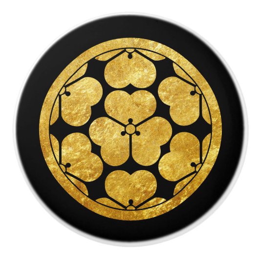 ヴィンテージフェイク金ゴールド長宗我部日本文東洋美術 セラミックノブ (正面)