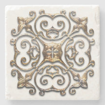 ヴィンテージフェイク金属デザインストーンコースター